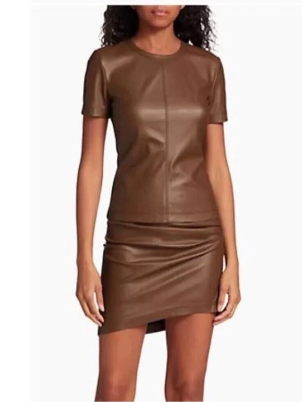 Helmut Lang NWT Faux Leather Ruched Mini Skirt -‎ in color Cigar - Large